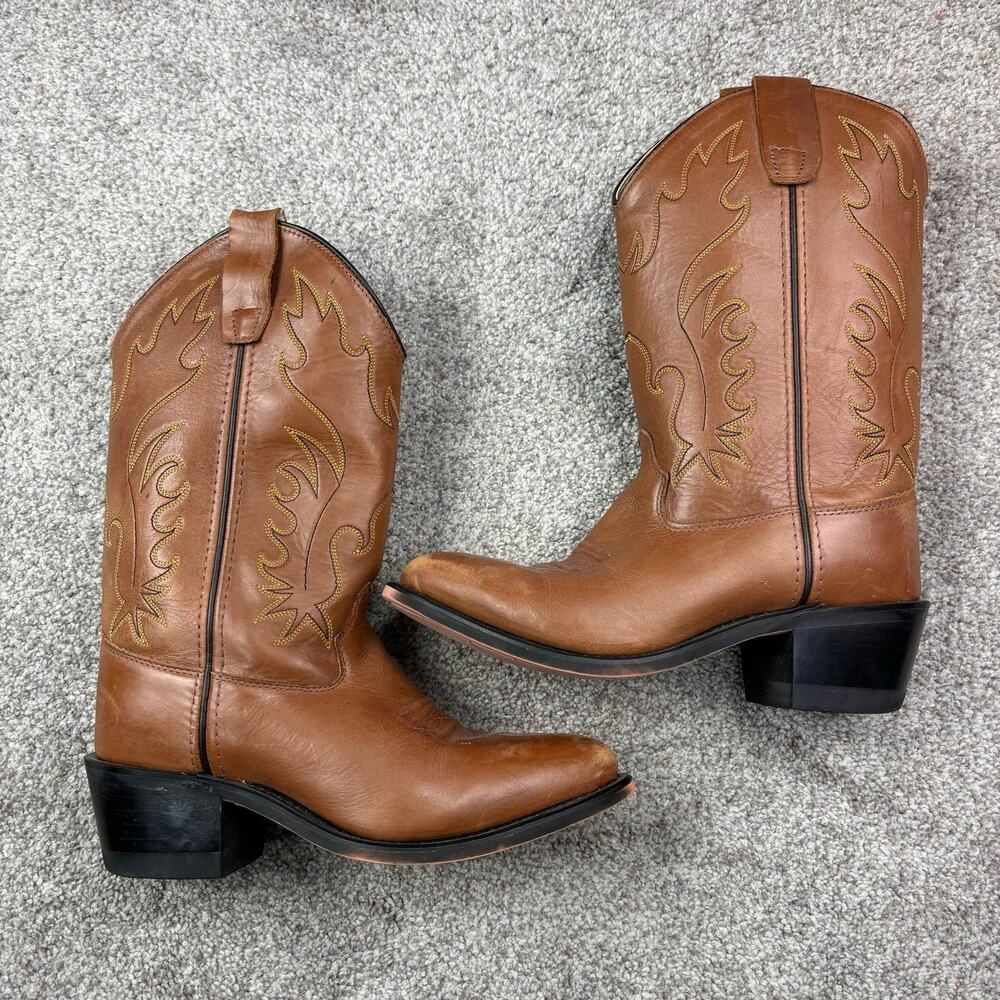 Boys Old West Brown Leather Cowboys Boots size 4.5